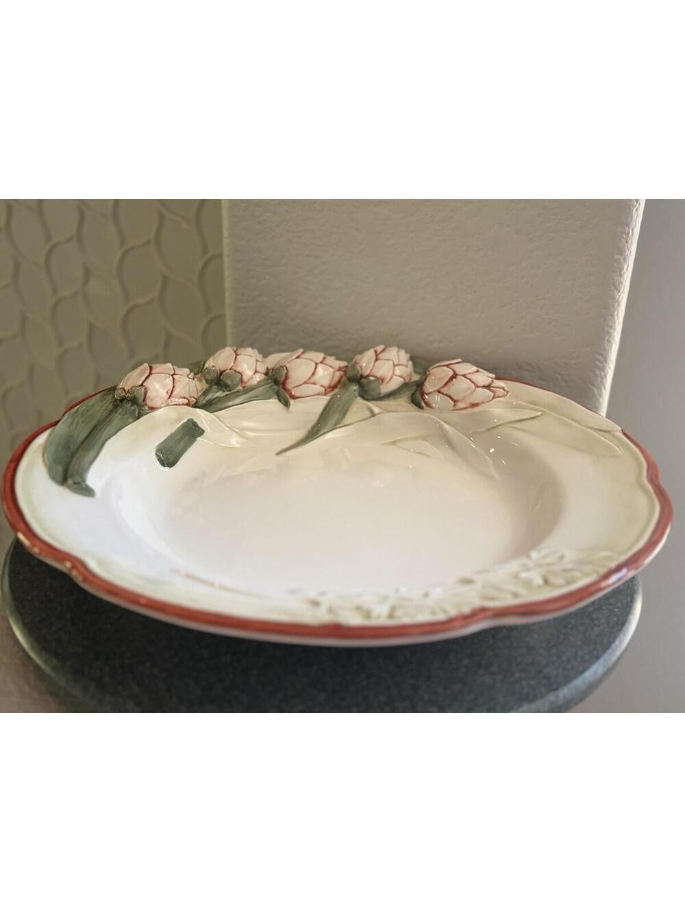 CARRARO Made In Italy 11”x 3 1/2” Artichoke Large Bowl Green White Vintage